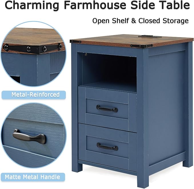 Blue Night Stand Set of 2, Rustic End Table - Image 7