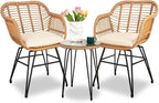3 Piece Outdoor Wicker Furniture Bistro Set, Rattan Chairs Conversation Sets - Image 2