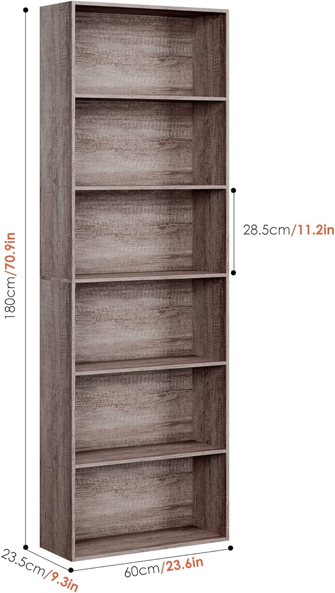 FOTOSOK 6-Tier Open Bookcase and Bookshelf, Freestanding Display Storage - Image 3