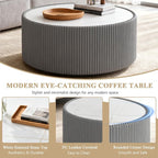 29.52" Round Marble Coffee Table, Modern Fluted Coffee Table w/White Sintered - Image 4