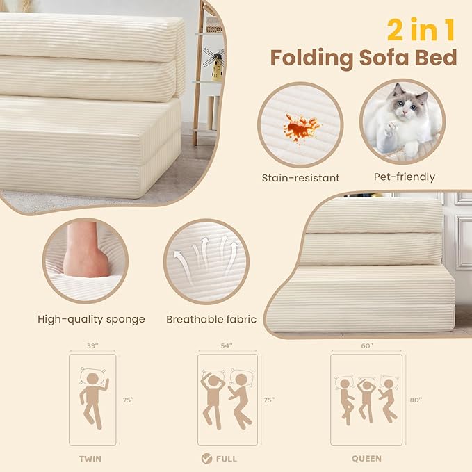 JUIKURY Folding Sofa Bed, Convertible Sleeper Chair - Image 7