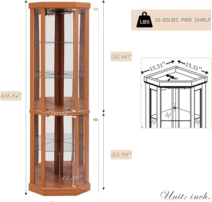 Corner Curio Cabinet, Light Bulb Inclued, Wine Bar China Cabinet - Image 2