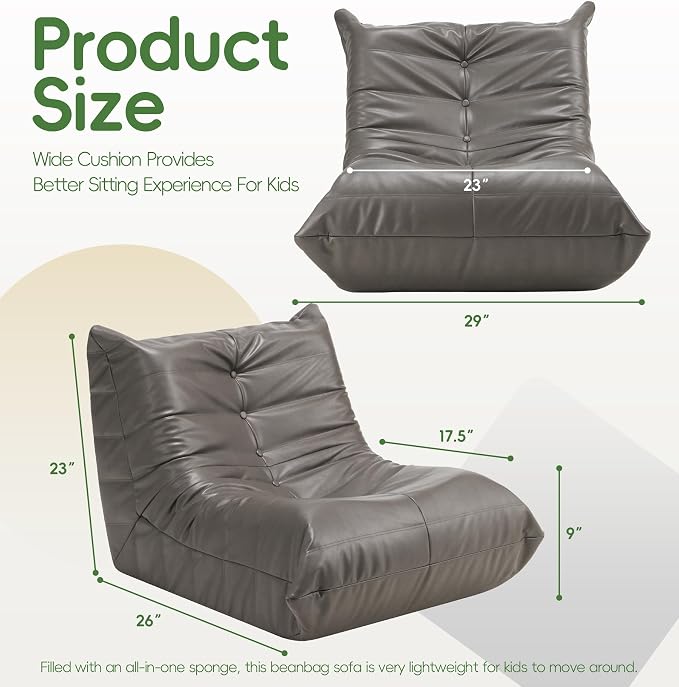 Hobestluk Small Bean Bag Chair Leather Beanbag Lazy Floor Sofa Bean Bags - Image 2