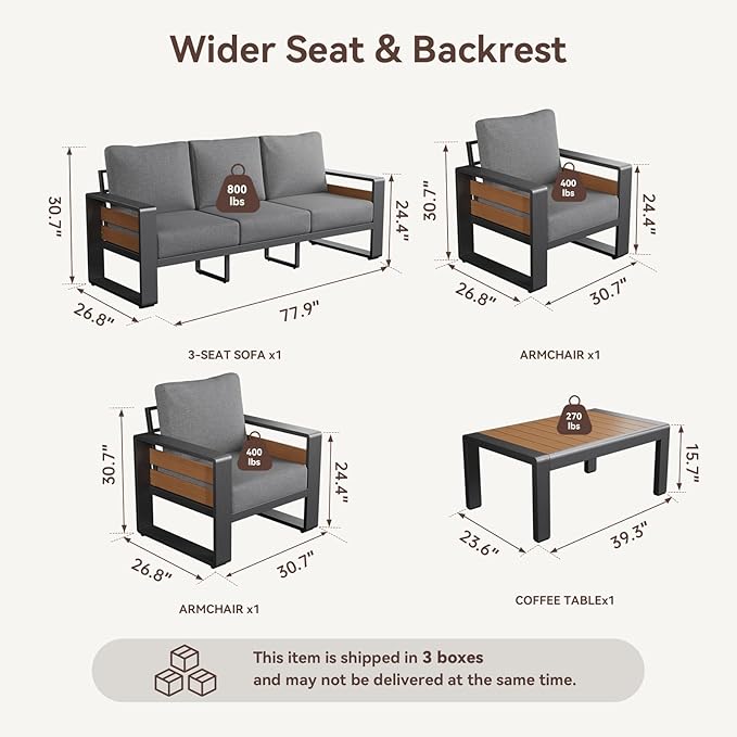 Aoxun Aluminum Outdoor Patio Furniture Set, Coffee Table ×1, Dark Grey & Light - Image 4