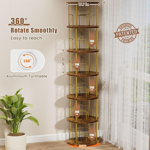 ALLSTAND 6 Tier Rotating Bookshelf, 360 ° Display Stackable Spinning Bookshelf - Image 2