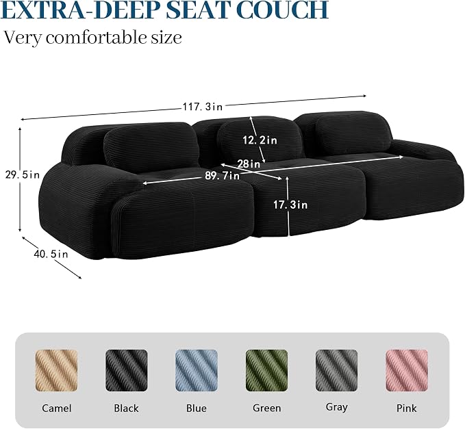Boneless Sectional Couch, No Assembly Required, 117.3” Modular Cloud Sofa - Image 3