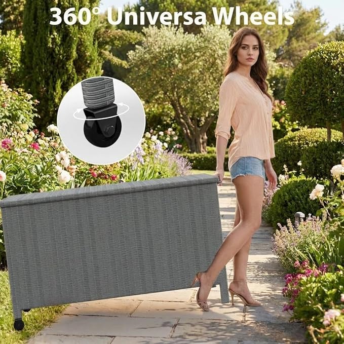 GarveeLife Medium Outdoor Wicker Storage Box, PE Rattan Patio Storage Chest - Image 2
