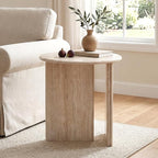 HNY Small Round Side Table Marble Veneer Wood Bedside Table 18" Modern End - Image 9
