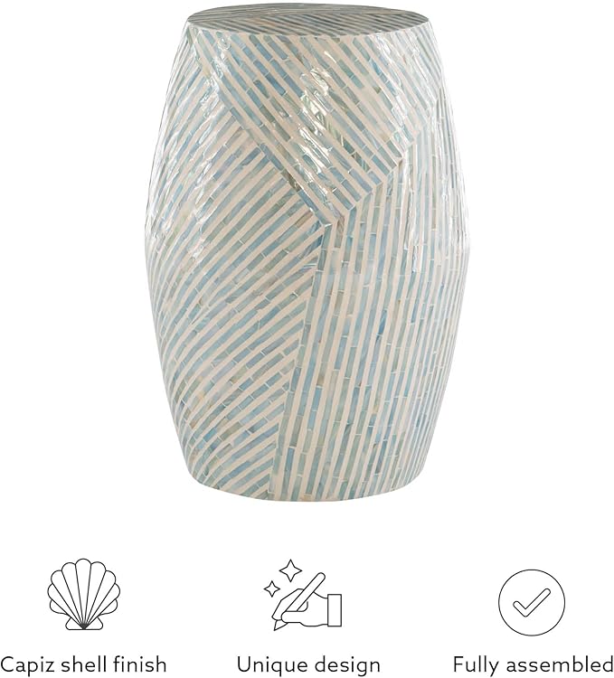 Linon Tylin Ivory and Blue Capiz Drum Accent Table - Image 11
