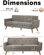 Tbfit 77.2" W Linen Sofa Couch, Mid Century Modern Decor Loveseat Couches - Image 2