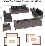 ALAULM 12 Pieces Patio Furniture Set Outdoor Sectional Sofa Brown PE Rattan - Image 6