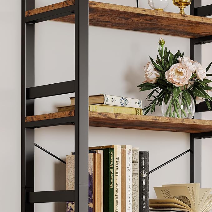 IRONCK Bookshelf, 31.5in Wide Shelf 6 Tier Bookcase, 110lbs/shelf Vintage - Image 4