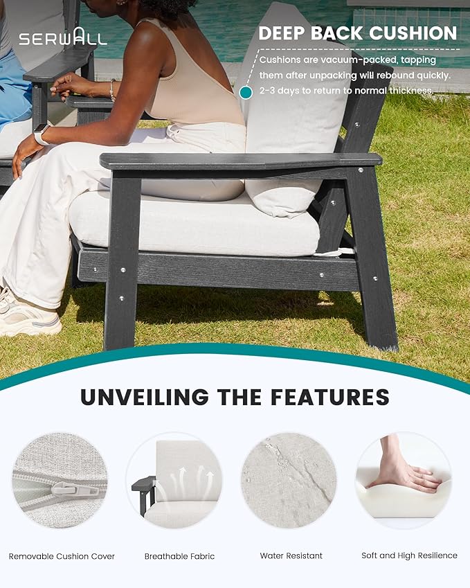 SERWALL HDPE Outdoor Furniture Set 4, All Weather Wood-Like Outdoor Sofa - Image 5