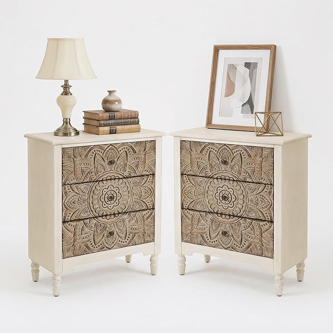 SUNBURY Vintage Wooden Nightstand Set 2, Wood Accent Table by SUNBURY