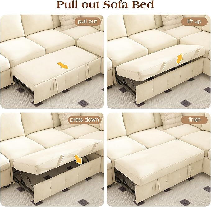 Ihanherry Modular Convertible Sectional Sofa Bed, Reversible Chaise & Storage - Image 8