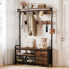 Lulive Hall Tree with Bench and Shoe Storage, 39.4” Entryway Bench with Coat - Image 2