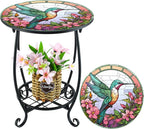 Cinnvoice Outdoor Side Table Round Small Mosaic Patio Accent Indoor End Plant by Cinnvoice