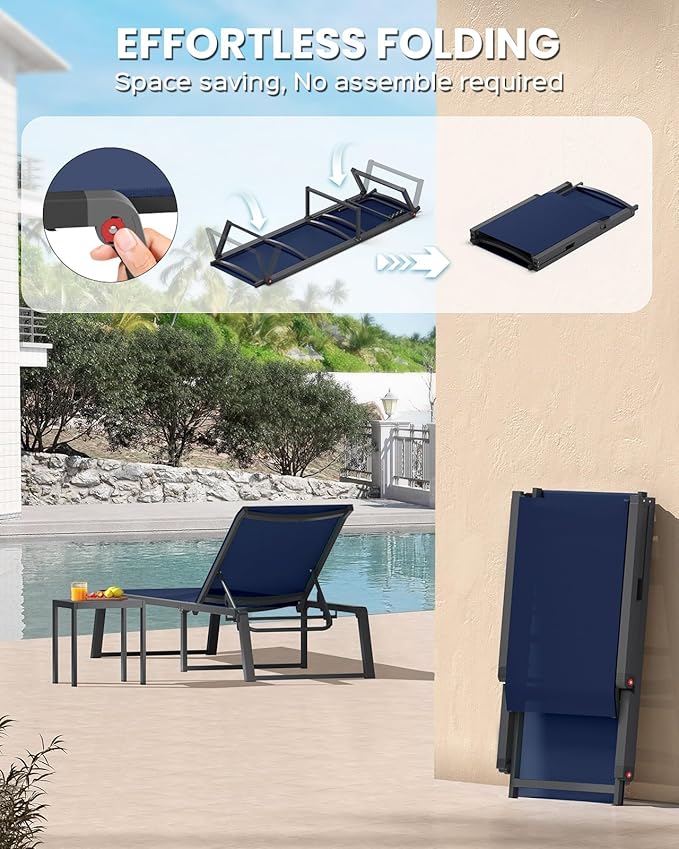 Aluminum Chaise Lounge Chair Outdoor, Foldable& No Assembly Patio Pool Lounge - Image 3