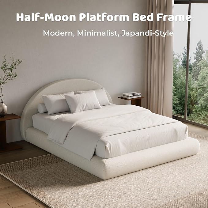 RECCI AirFrame Half-Moon Upholstered Queen Platform Bed Frame, Boucle Curved - Image 6