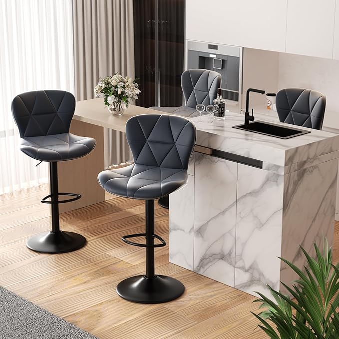 Nalupatio Modern Bar Stools Set of 4, Adjustable Faux Leather Upholstered by Nalupatio