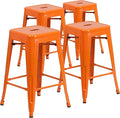 Flash Furniture Lily 4 Pack Commercial Grade 24" High Backless Orange Metal by FlashFurniture