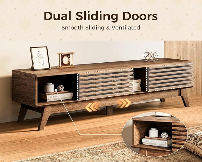 AODK 59" TV Stand for 55"/60"/65" TVs, Mid-Century Modern Fluted Entertainment - Image 4