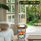 Cinnvoice Outdoor Side Table Round Small Mosaic Patio Accent Indoor End Plant - Image 8