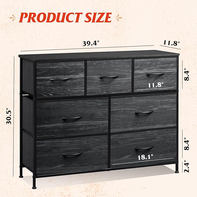 WLIVE 7 Drawer Dresser TV Stand, Entertainment Center, Media Console Table - Image 3