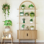 79" Tall Arched Bookshelf with Sliding Tambour Doors, Mid Century Modern Curved - Image 4
