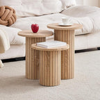 Round Side Tables Set of 3, Circle Modern Fluted Nesting Coffee Table, Accent - Image 8