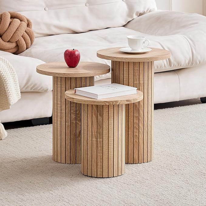 Round Side Tables Set of 3, Circle Modern Fluted Nesting Coffee Table, Accent - Image 8