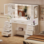 TOKSOM White Vanity Desk with Mirror, Lights & Charging Station, 2 Cabinets and - Image 6