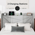 Feonase Full Bed Frame with Charging Station, Linen Upholstered Platform - Image 3