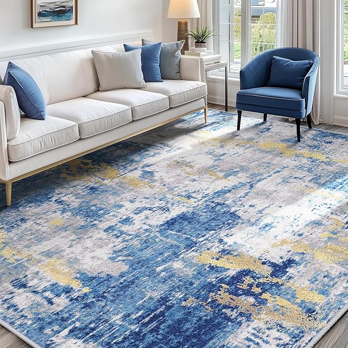 RELEANY Washable Area Rugs Square 7ft Non-Slip Modern Abstract Soft - Image 2