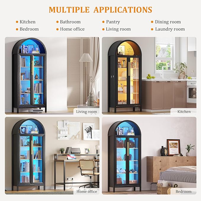 HWB Display Cabinet with Glass Doors, 5-Tier Tall Curio Cabinet with Lights - Image 6