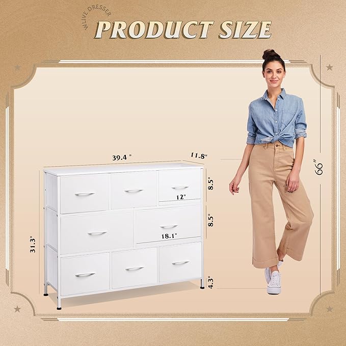 WLIVE 8 Drawer Dresser for Bedroom, Fabric White Dresser - Image 3