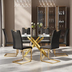 7-Piece Dining Table Set for 6, Modern Rectangular Glass Table - Image 3
