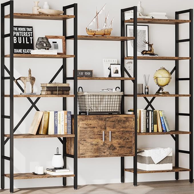INNOD 70" Triple 5 Tier Book Shelf, Large Industrial Bookcase by INNODToddlerTower