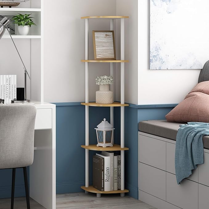 Furinno TURN-N-TUBE Corner Shelf, 5-Tier Corner Bookshelf, Open Storage Shelves - Image 6