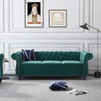 3 Piece Living Room Set, Velvet Chesterfield Sofa Loveseat Couch Chair - Image 4
