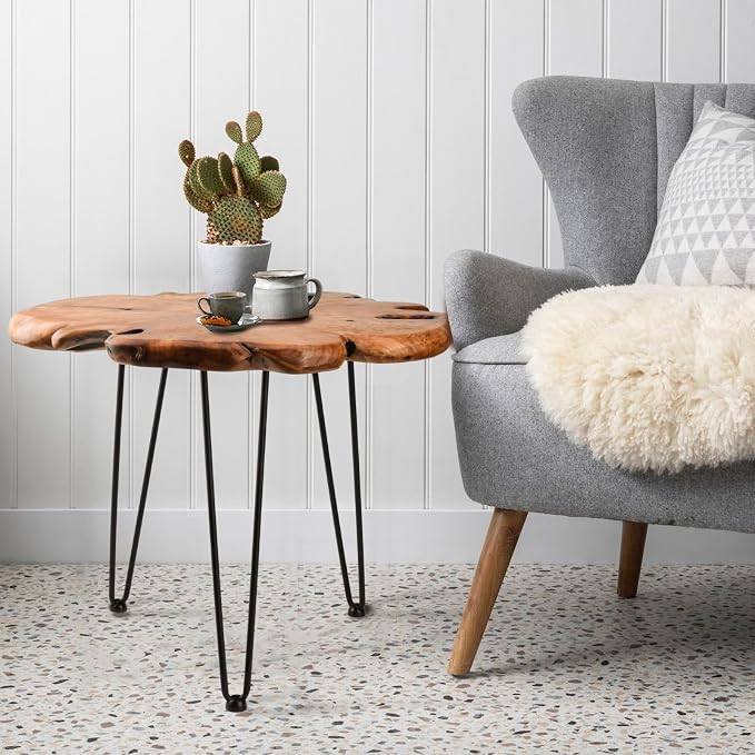 23.6 Inch Live Edge Side Table, Wood Freeform Small End Table - Image 8