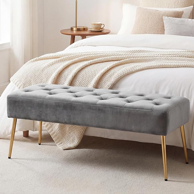 DUHOME Modern Velvet Ottoman Bench, Button-Tufted Upholstered Bedroom Benches - Image 2