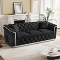 84.6" Luxury Chesterfield Sofa Velvet Tufted Sofa Black and Silver Couch by Nolohoo