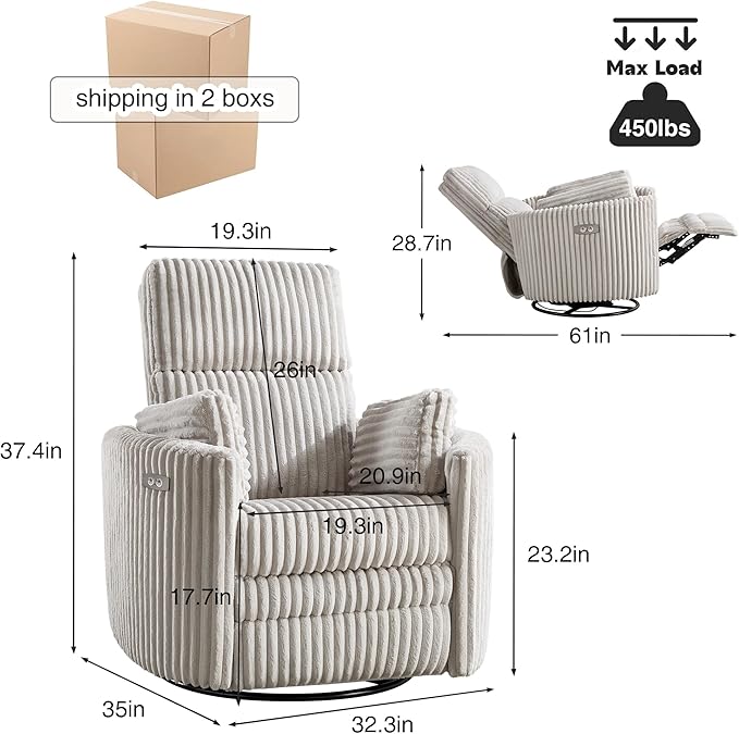 Power Recliner, Nursery Swivel Glider Rocking Chair - Image 2