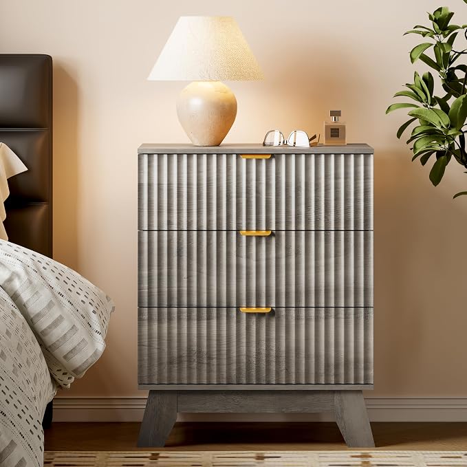 BORNOON Fluted 3 Drawer Dresser, 30.3" Tall Compact Modern Boho Chest of Drawers - Image 3