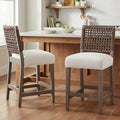 27-Inch Midcentury Modern Counter Stools, Wooden Wicker Stool Chairs by DMFurniture