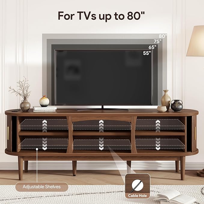 Decofy Mid Century TV Stand for TVs up to 80 Inches, Entertainment Center - Image 3