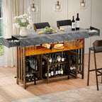 Loomie Bar Table Cabinet with Grey Marble Top & LED Lights & 2 Drawers - Image 5