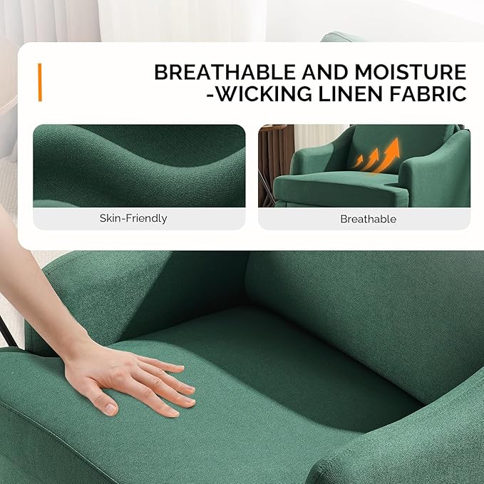 VINGLI Linen Fabric Accent Chairs Set of 2, Comfy Sofa Chair Living Room - Image 5