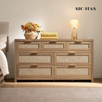 SICOTAS 7 Drawer Dressers for Bedroom Set 2, Long Rattan Dresser, Dresser TV - Image 4
